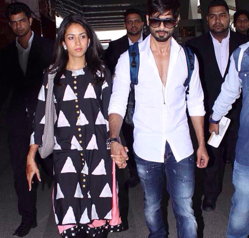 ZoomTV's tweet photo. Spotted! - Shahid Kapoor and Mira Rajput Kapoor at the airport http://t.co/V6kDPlrzwq