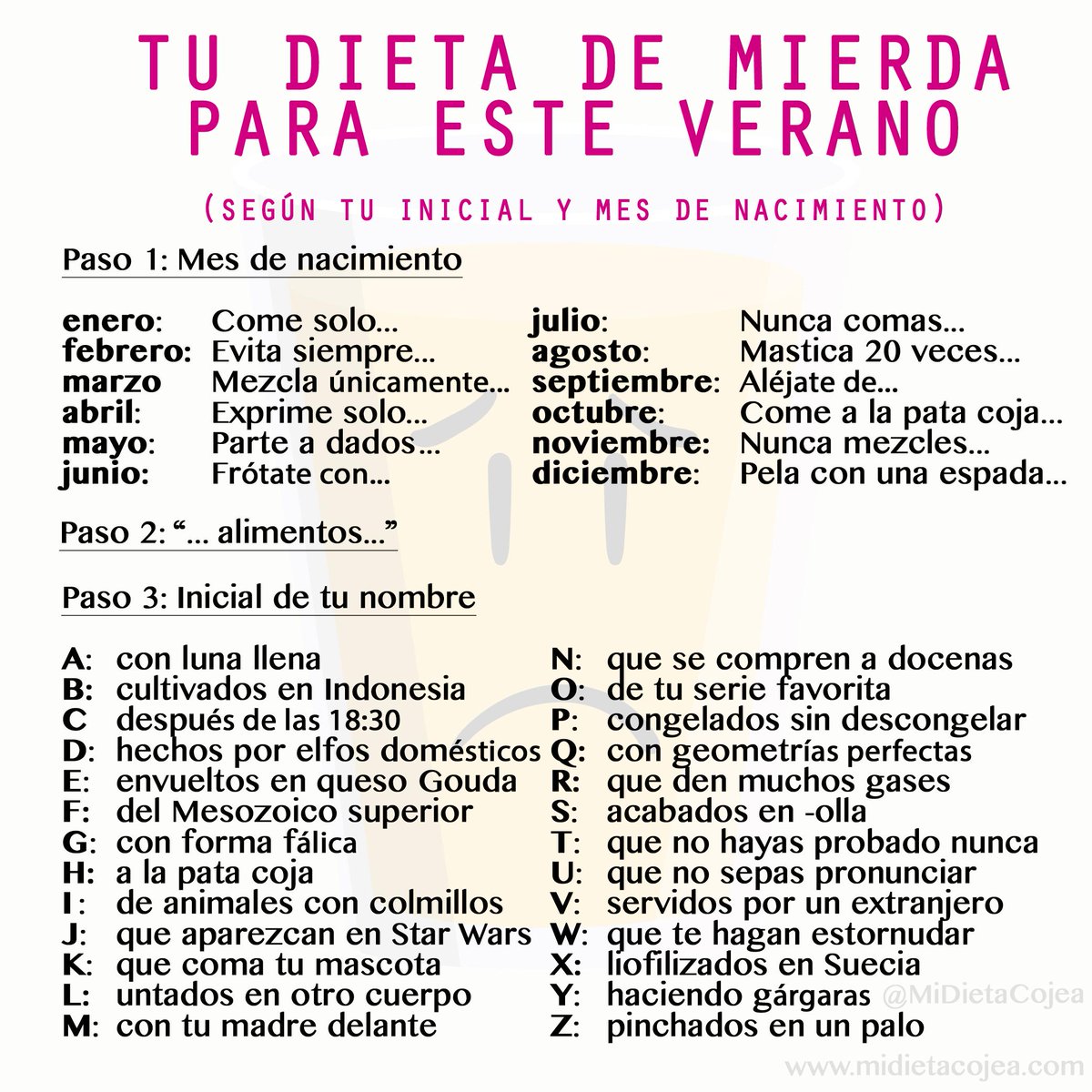 Midietacojea's tweet photo. ¡Al fin! Una dieta de mierda personalizada para el verano.
De nada: http://t.co/PX7OUR924A http://t.co/j736huy8W8