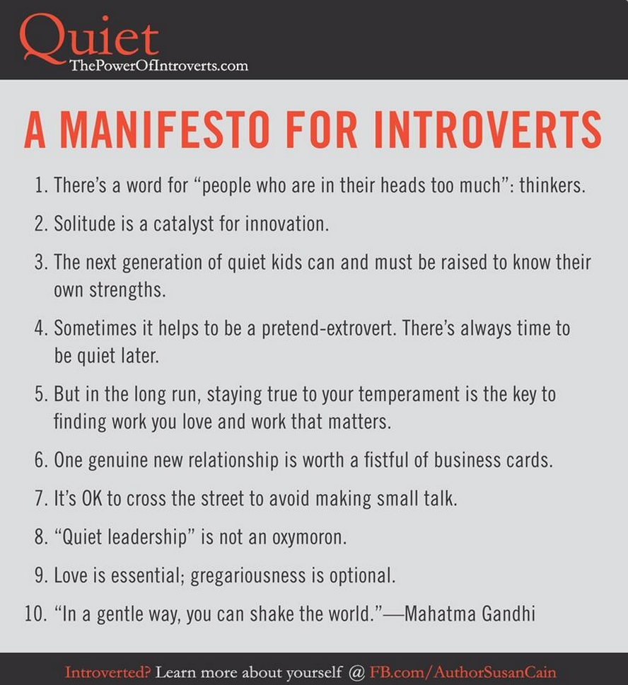 justintarte's tweet photo. A manifesto for introverts: via @susancain #edchat #leadership http://t.co/OX5mQ2atWG