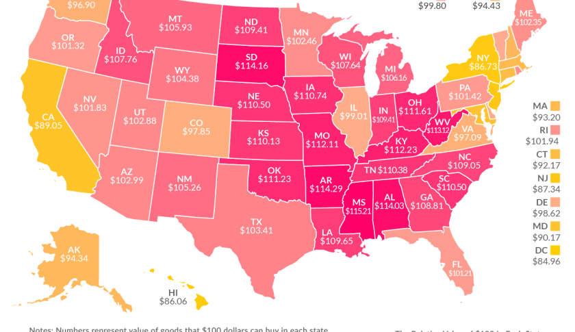 FortuneMagazine's tweet image. Here’s how much $100 is really worth in your state for.tn/1UBj187