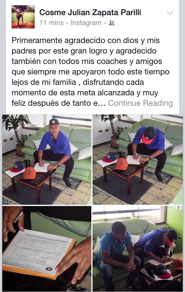 cflvipers's tweet photo. Congrats Cosme Zapata RHP signing his pro contract w/Houston Astros!Always knew u could do it ⚾️💪 #probaseballplayer http://t.co/BGCRbpNcBL