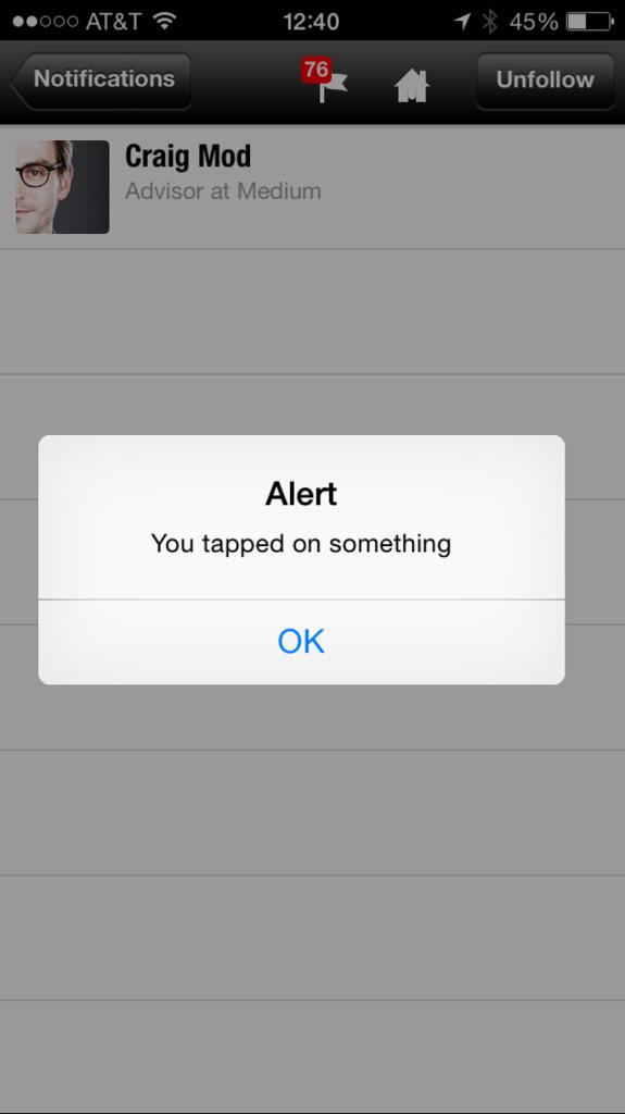 solvdesign's tweet photo. @Quibb let us know if you want help designing you're app? Odd response tapping on @craigmod and the + doesn't work. http://t.co/Tm2jDA8NoD