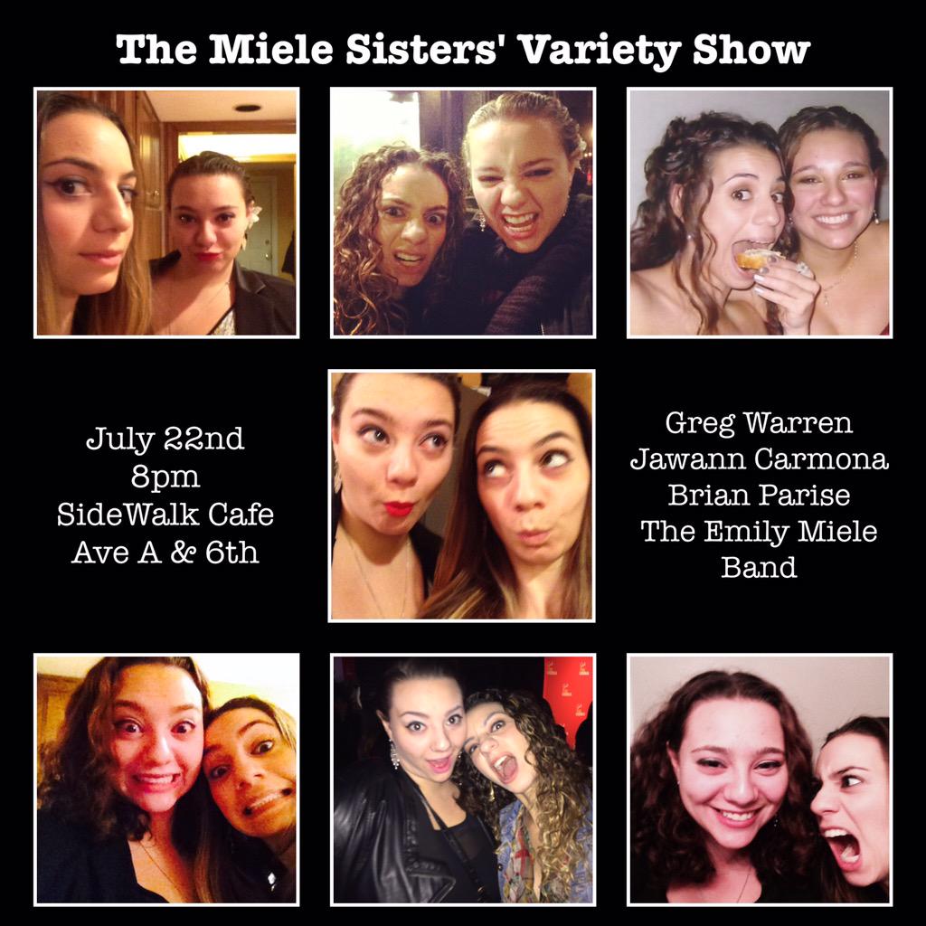 2 wks from today is our last <a href="/TheMieleSisters/">The Miele Sisters</a> show <a href="/sidewalkNY/">Sidewalk Cafe NYC</a> cause @elmjazz is moving to LA. Come see her off!!