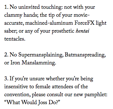 NewYorker's tweet image. The new and improved San Diego Comic-Con anti-harassment policy, in @tnyshouts: nyr.kr/1NP7PQb #ComicCon