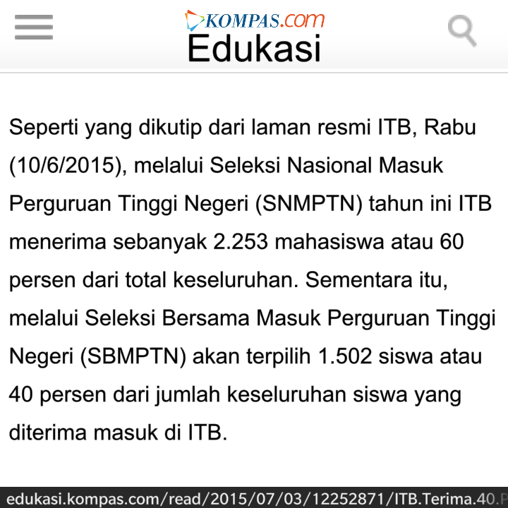 INDONESIAinLOVE's tweet photo. ITB terima 40 Persen dari SBMPTN 2015 #PrayForSNMPTN http://t.co/fb9Nb99JRU