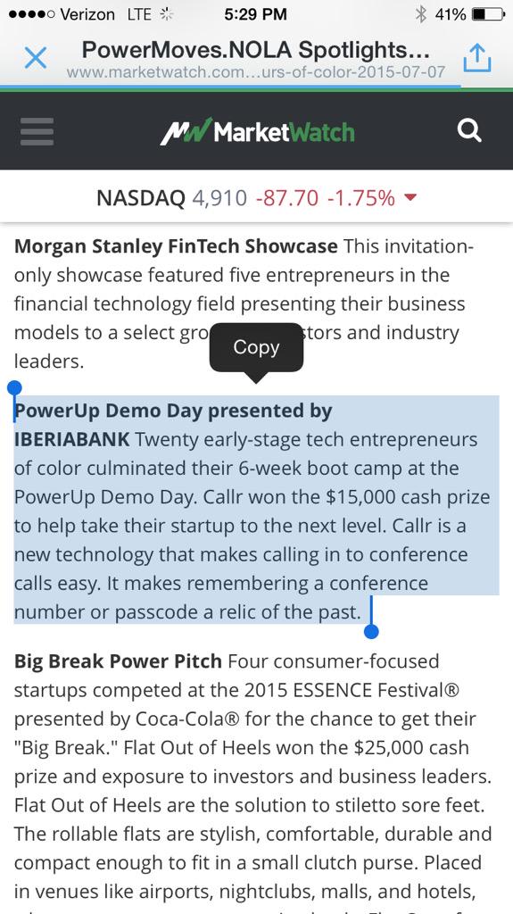 getCallr's tweet photo. Thanks @MarketWatch for covering @getCallr's participation at @PowerMovesNOLA. Hat tip to @startupsillustr &amp; @Guydon. http://t.co/gVBShlYFf1