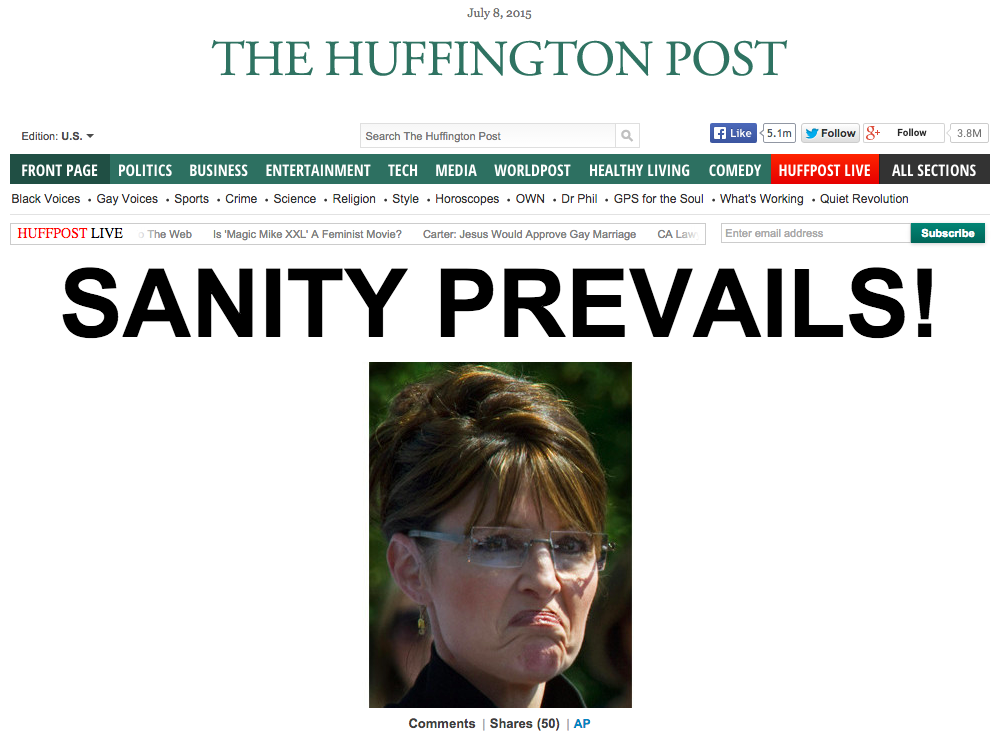 Now leading HuffPost: SANITY PREVAILS! huff.to/1nOnj97