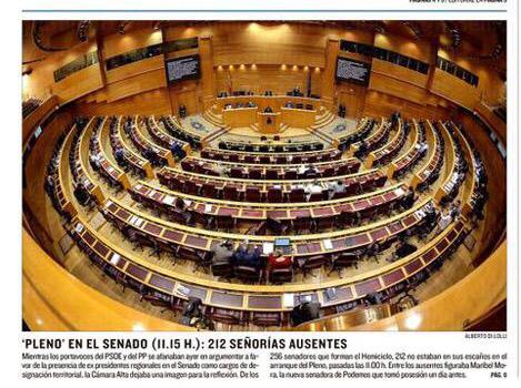 JesusSanchez__'s tweet photo. ¡BRUTAL! De los 250 senadores, faltaron ayer al primer pleno 212!!! El Senado nos cuesta 50 millones € al año a TODOS http://t.co/MfPdF02paI