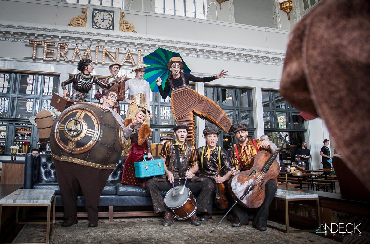 StateOfKindCO's tweet photo. Surprising people with free @Cirque Du Soleil tix as the #KURIOS cast perform at @DenversStation #StateofKind http://t.co/PXfPwTrWse