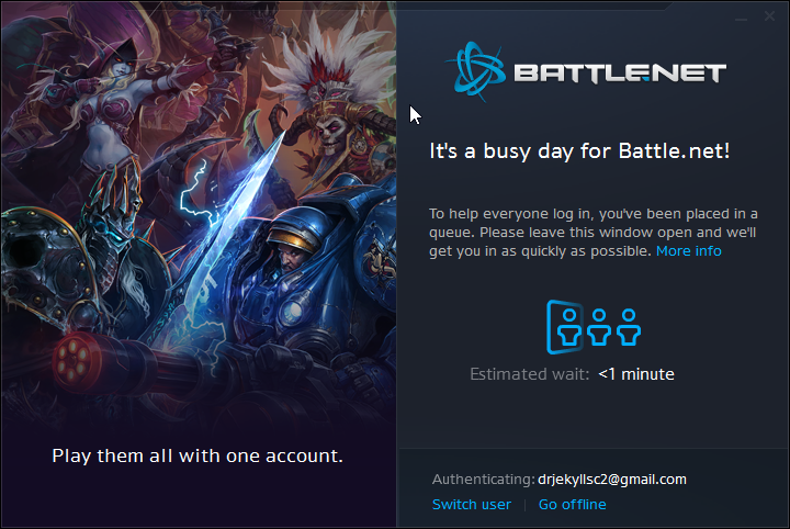 SeeJayLS's tweet image. Really @blizzardcs ? I've gotta wait in queue just to logon? Time to fire up some more servers no?