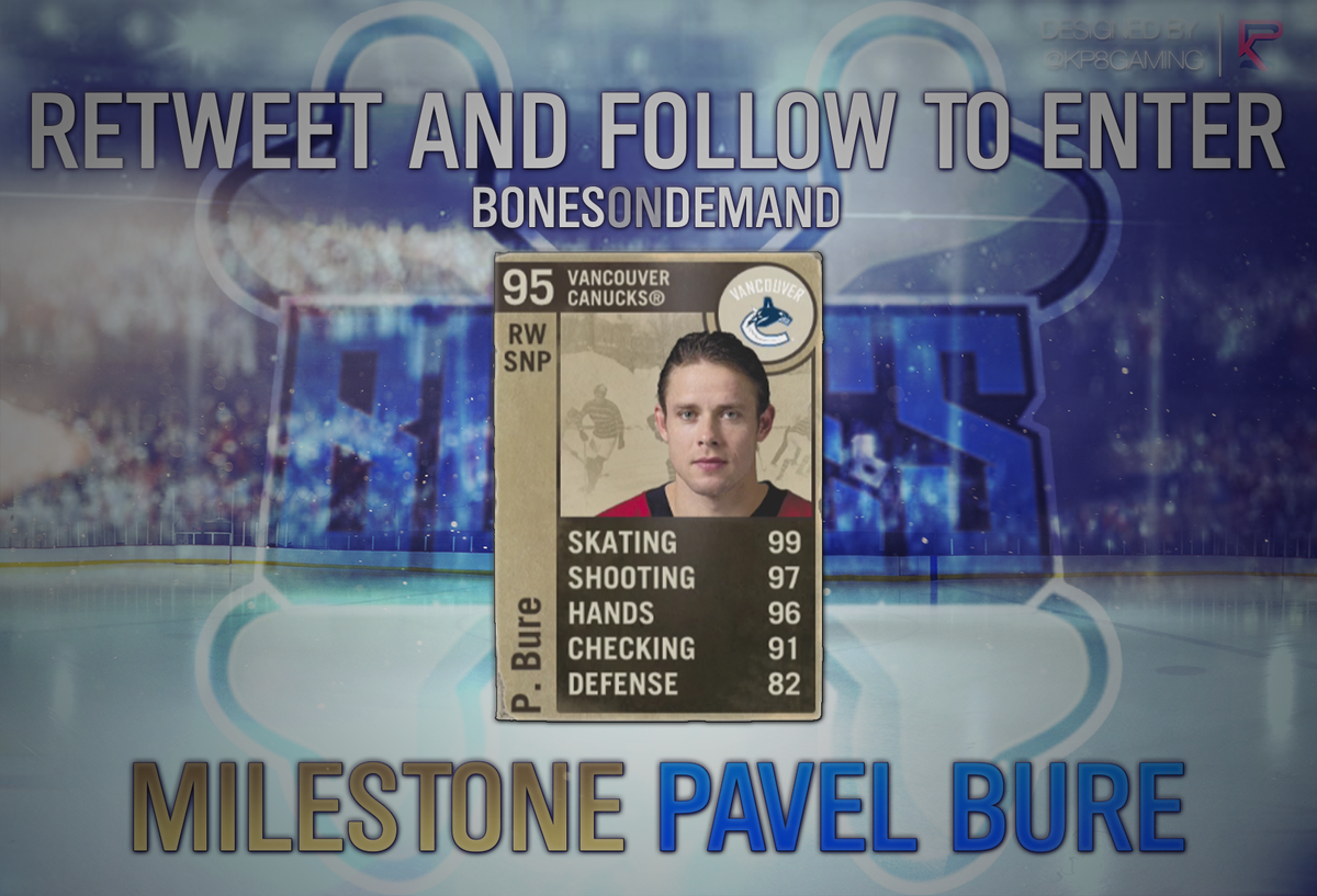 BonesOnDemand's tweet photo. RT + FOLLOW for a chance to win this @EASPORTSNHL #HUT Milestone Pavel Bure! http://t.co/jzAaglzlVh