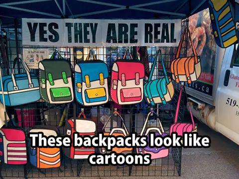AcademyOfFacts's tweet photo. The bags in the photo, looked like cartoons but did you know that they are actually real? http://t.co/RTZYamNohX