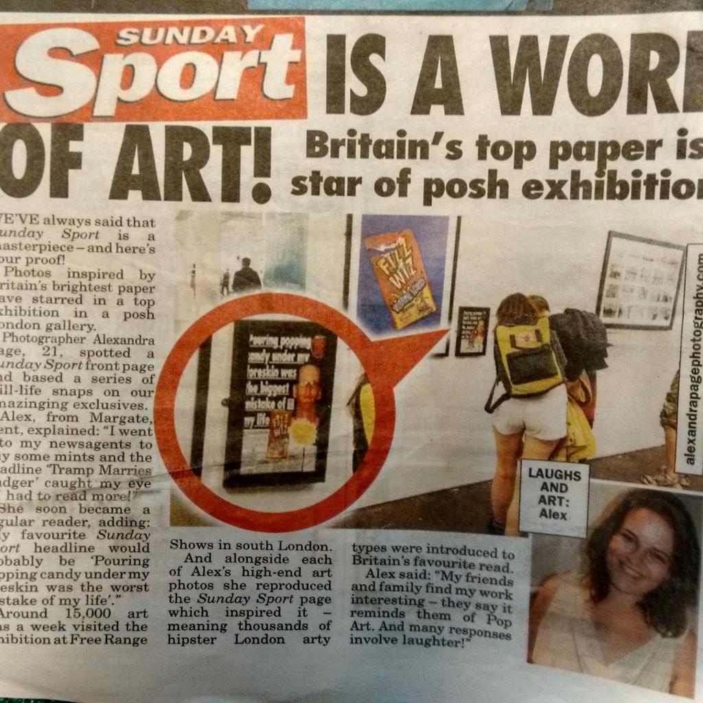 AlexPagePhotos's tweet photo. Proud to b featured in @thesundaysport #art #poppingcandy #humour #photographer @FreeRangeShows  :) http://t.co/bMqtVxTFzC