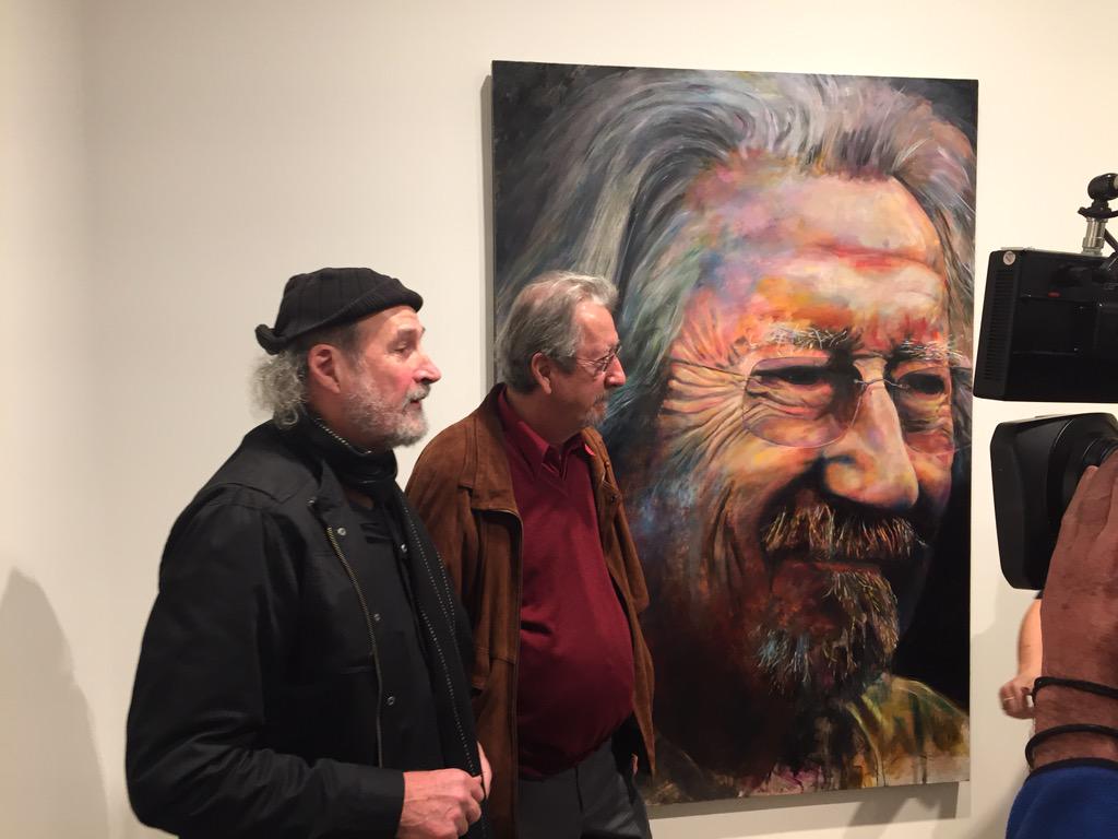 smh_andrew's tweet image. Artist Bruno Jean Grasswill with actor Michael Caton and his Packing Room Prize-winning portrait #Archibald2015
