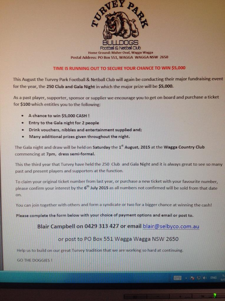 250 Club tickets now selling for 1 Aug gala function. Plenty of cash &amp; prizes on offer. Tweet us to secure a ticket