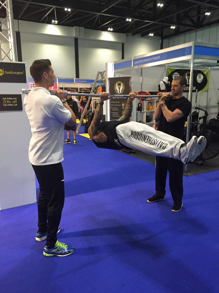 CherylHersey's tweet photo. Stephen Hughes Landers making the front lever look easy @fitprolive catch his demo at 1.15pm in the #fitprolive zone http://t.co/O00lL110Iz