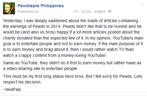 npned's tweet photo. We care and understand about you @pewdiepie . #PewDiePiePH #PewdsPH http://t.co/JHoSoJiImx