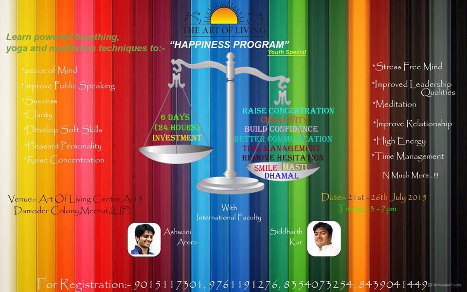 Thesiddharthkar's tweet photo. Will start new batch of Happiness Program in Meerut from 21st July 2015 http://t.co/S7rt9cdKXP