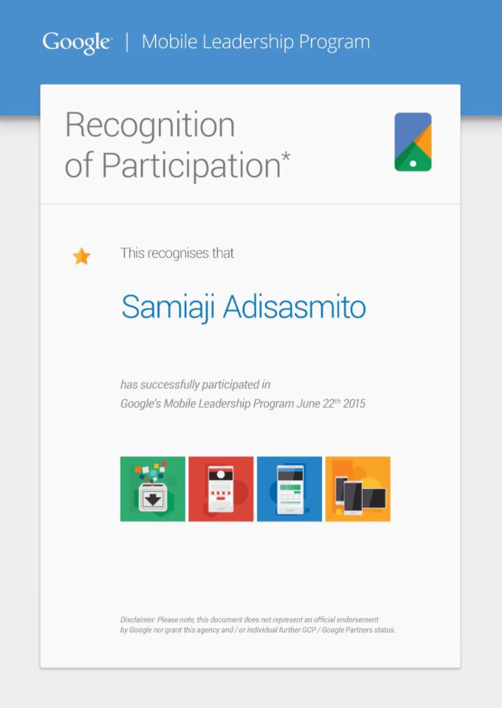 DCC_Indonesia's tweet photo. Congrats @samiajia for participating in Google Mobile Leadership Programme! @google @GoogleIndonesia http://t.co/4qWcdKf1uH