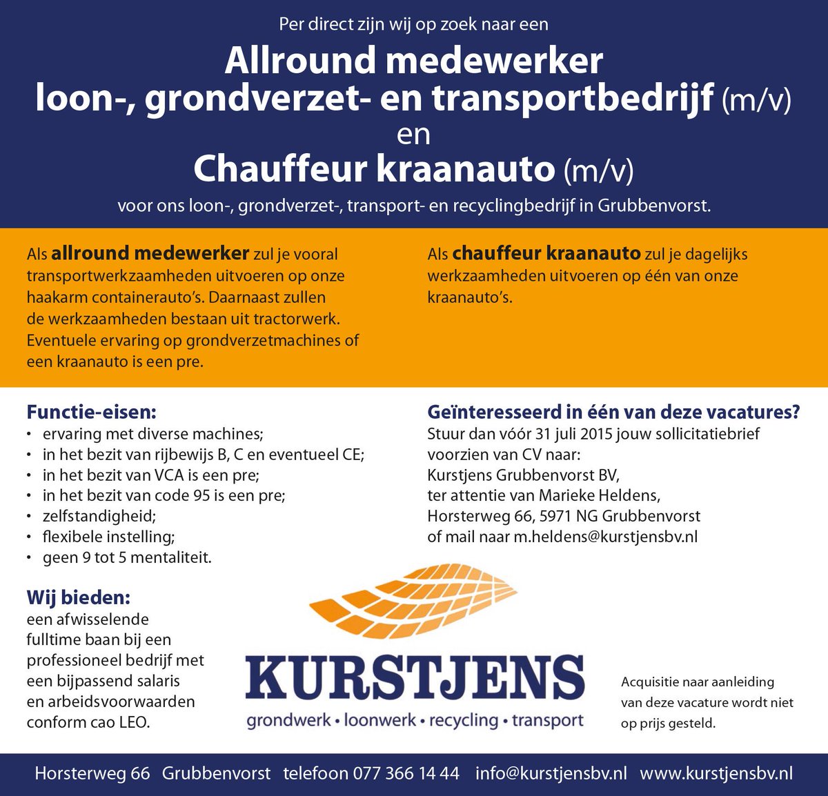 Nieuwe vacatures online! #vacature #werk #limburg #loonwerk #grondverzet #transport #recycling