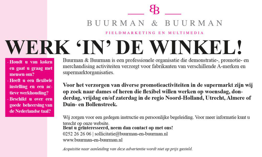 Vacature: Promotor gezocht die wekelijks flexibel wil werken. buurman-en-buurman.nl/2015/07/vacatu…