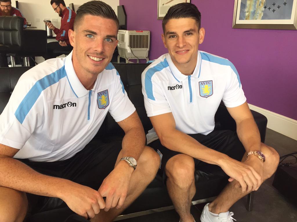 AVFCOfficial's tweet photo. PORTUGAL TRIP: @ARWesty15 and @C_Clark_6 relax ahead of the flight. #AVFC http://t.co/syHAJ0fgst