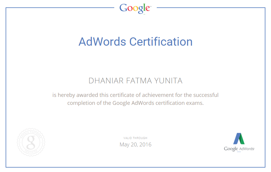 DCC_Indonesia's tweet photo. Congrats @dhaniarf! You are now a Google Adwords Certified, so proud of you! Thanks @adwords @brilliantdigital http://t.co/blKMfgrzls