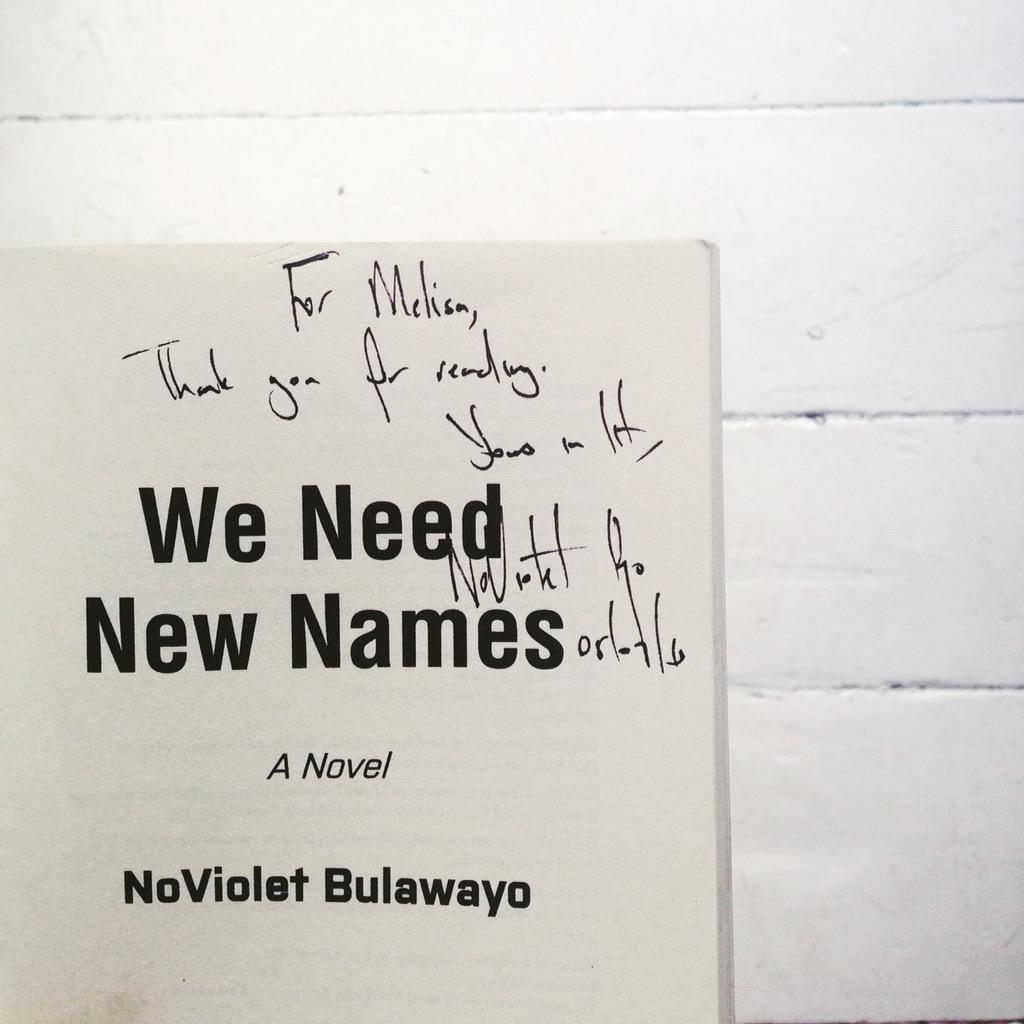 melisagrayward's tweet photo. We Need New Names is one of the best books I've read this year. So lucky to meet NoViolet Bulawayo last night. #ilp15 http://t.co/9eP46HJsxF