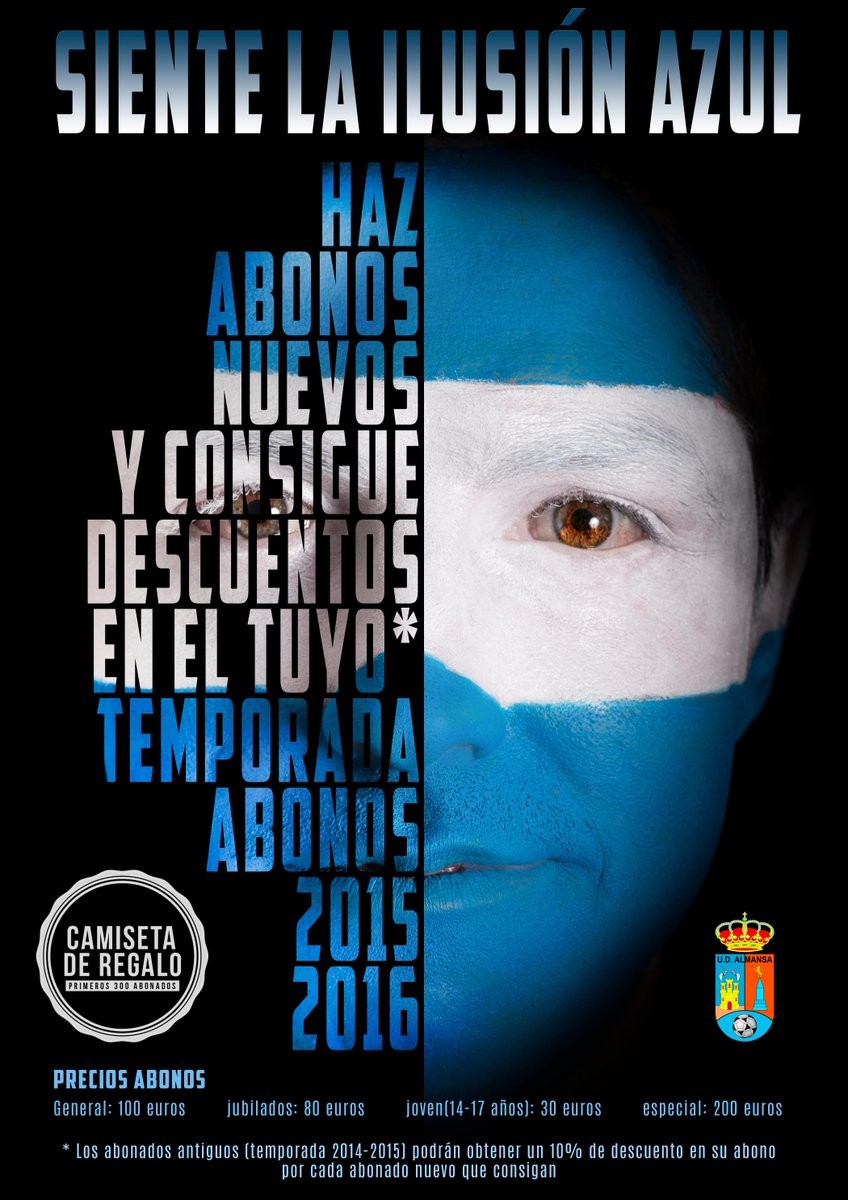 UDAlmansa's tweet photo. Campaña de abonos 2015/2016 "Siente la ilusión azul" http://t.co/fGH4yZTxNv #ilusiónazul http://t.co/rzAv9v5fYY
