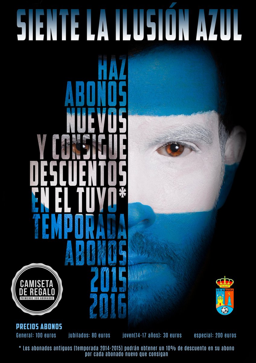 UDAlmansa's tweet photo. Campaña de abonos 2015/2016 "Siente la ilusión azul" http://t.co/fGH4yZTxNv #ilusiónazul http://t.co/rzAv9v5fYY