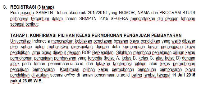 univ_indonesia's tweet photo. Tahap I:Konfirmasi pilihan kls permohonan pengajuan pembayaran biaya pendidikan paling lambat 11/7/2015 pkl 23.59WIB http://t.co/kKiL0ZdfSg