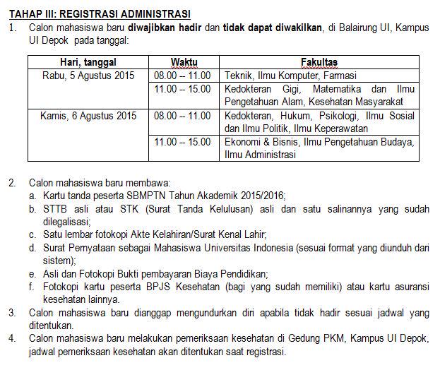 univ_indonesia's tweet photo. Tahap III: Registrasi Administrasi #mabaUI WAJIB HADIR &amp; tidak dpt diwakilkan pd 5-6 Ags 2015 di Balairung UI Depok http://t.co/2uEB2TItby