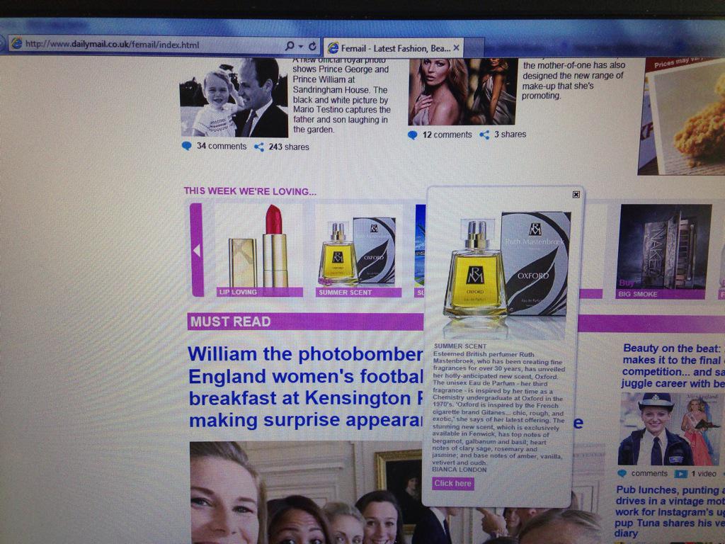 nico_brook's tweet photo. Well done @RuthMastenbroek for getting your new Oxford scent on to the Daily Mail next to Prince William!!! #oxford http://t.co/lysEzXfktN