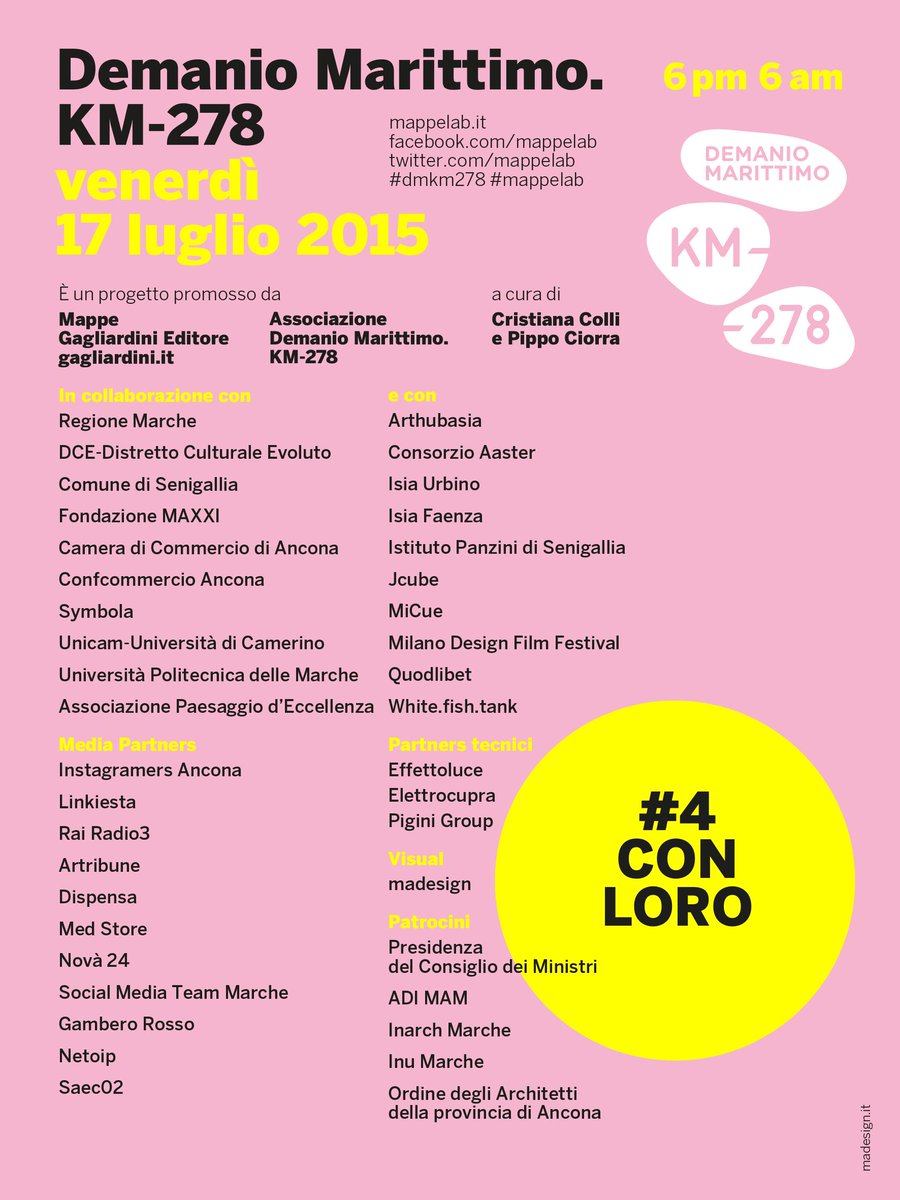 mappelab's tweet photo. #CONLORO, ecco tutti i #Partners di #DMKM278 2015 #Thanks #aspettandodmkm278 #dmkm278 #17luglio #marzocca #mappelab http://t.co/K27usGYV4a