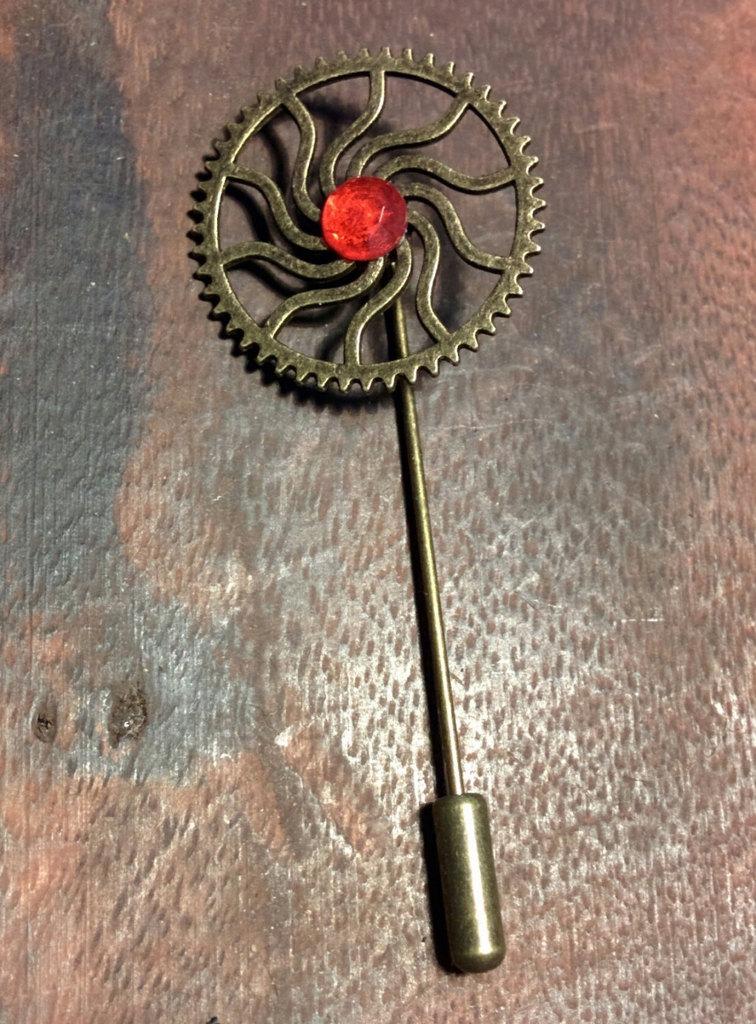 colonialemp's tweet image. Steampunk stick pin mens brass gears red crystal tie pin cosplay lapel brooch by ColonialE… ift.tt/1HebdjE