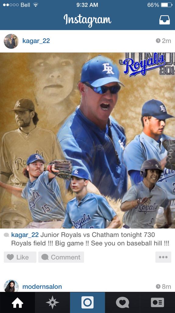 Big game tonight , JR. Royals vs Chatham 730 on baseball hill !! 4 life !!