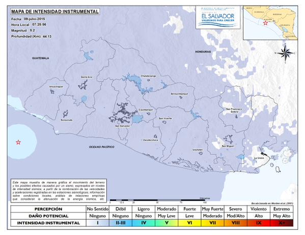 tcsnoticias's tweet image. Mapa intensidades del sismo de hoy en costa Guatemala (7:25 am). Intensidad III en San Salvador  : @MARN_Oficial_SV