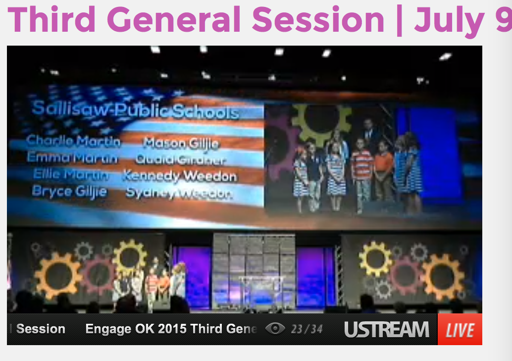 TParks's tweet photo. Cuteness overload w/ Ss from @SallisawSchools leading the “Pledge of Allegiance” #EngageOK  #OklaEd @scott_m_farmer http://t.co/VmUQ2vXr2Q