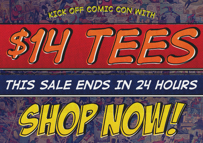 TeePublic's tweet image. Kick off #ComicCon2015 with our site-wide sale! #SDCC2015 #SDCC bit.ly/1HPNOL4