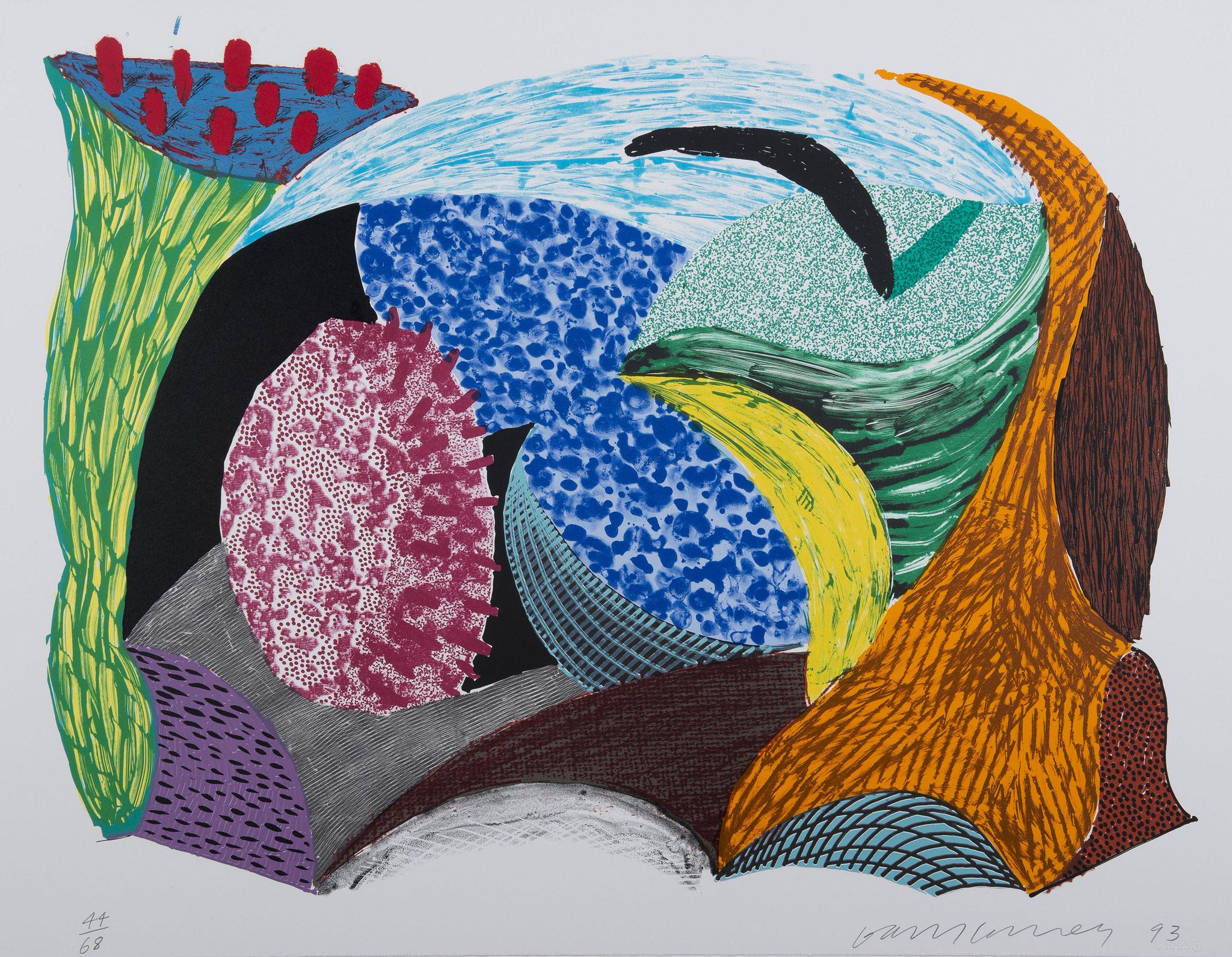 Happy 78th birthday to artist David Hockney!

\"Blue Hang Cliff,\" (1973)
23-color lithograph and screenprint 