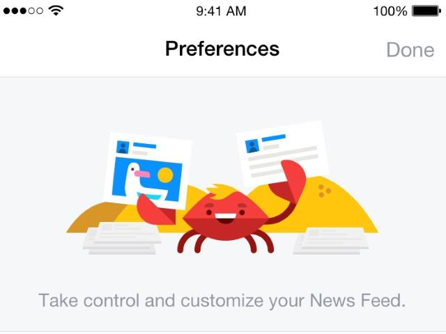 SocialProDaily's tweet photo. Facebook now lets YOU choose who/what tops your News Feed. And there's a cute crab involved. http://t.co/6rQnhrKZ4t http://t.co/QmPdPVAl7J