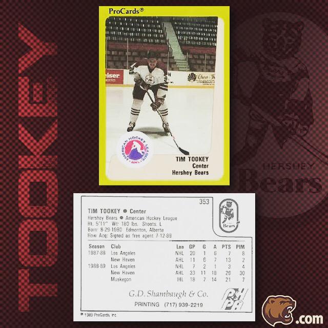 TheHersheyBears's tweet image. #tbt to Bears Hall of Fame member Tim Tookey&apos;s player card from 1989