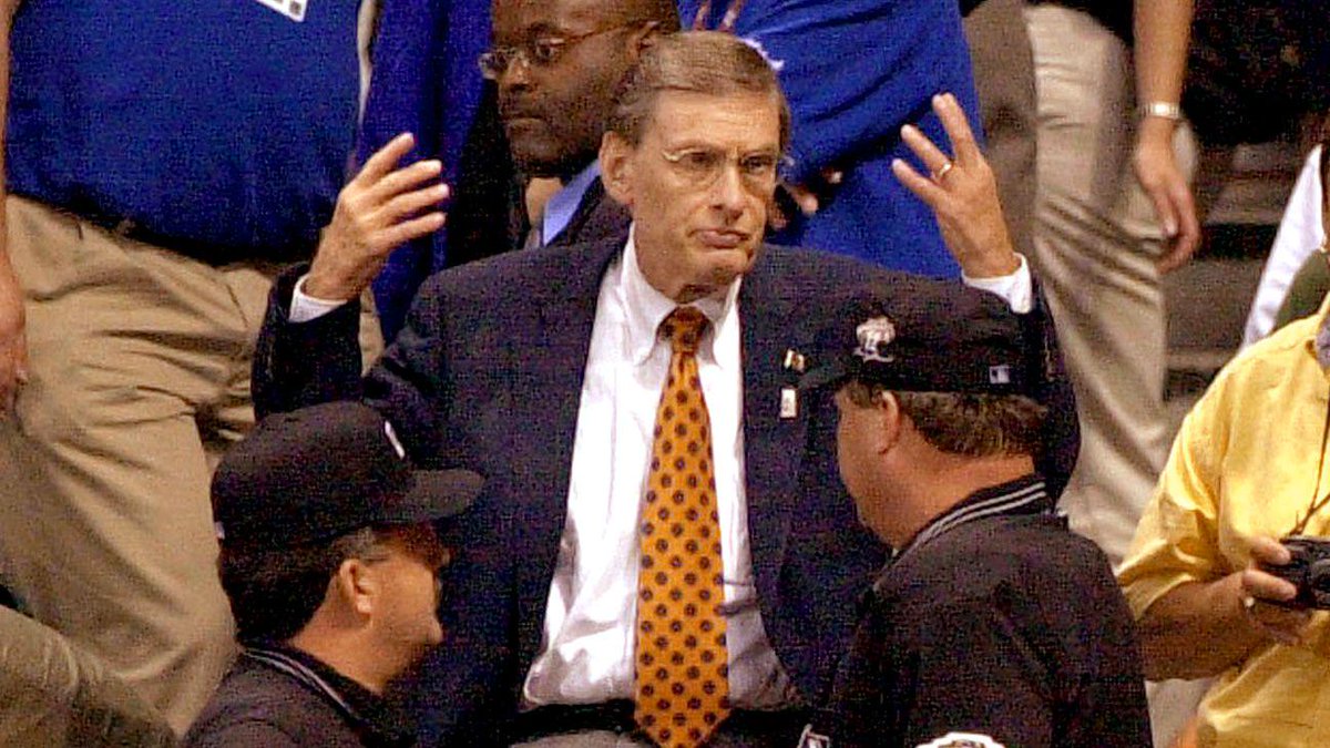 espn's tweet photo. On this day 13 years ago, the MLB All-Star Game ended in a tie and gave us a Bud Selig image that will live forever. http://t.co/kqJCJHPssm