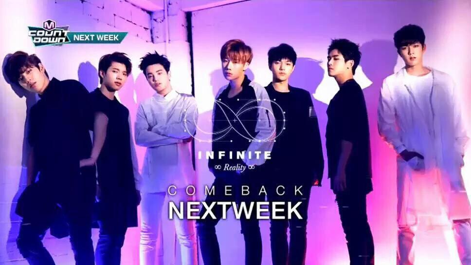 KyuziziLeader's tweet photo. Infinite comeback next week on M-Countdown @Real_Irene29 @Kwsh91 @SooYoung_Joy96 @sm_taeyong95 @hansol_sr15b http://t.co/phk2CSsgWi