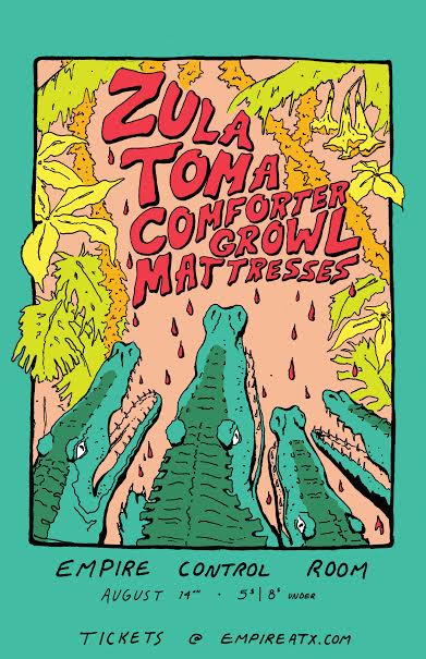 EmpireATX's tweet photo. ON SALE: Zula, @thebandtoma, Comforter, Growl, Mattresses, @domedwellers &amp; MORE on 8/14! TIX: http://t.co/Ug0Yfaj9fv http://t.co/yfvr2f5iwF
