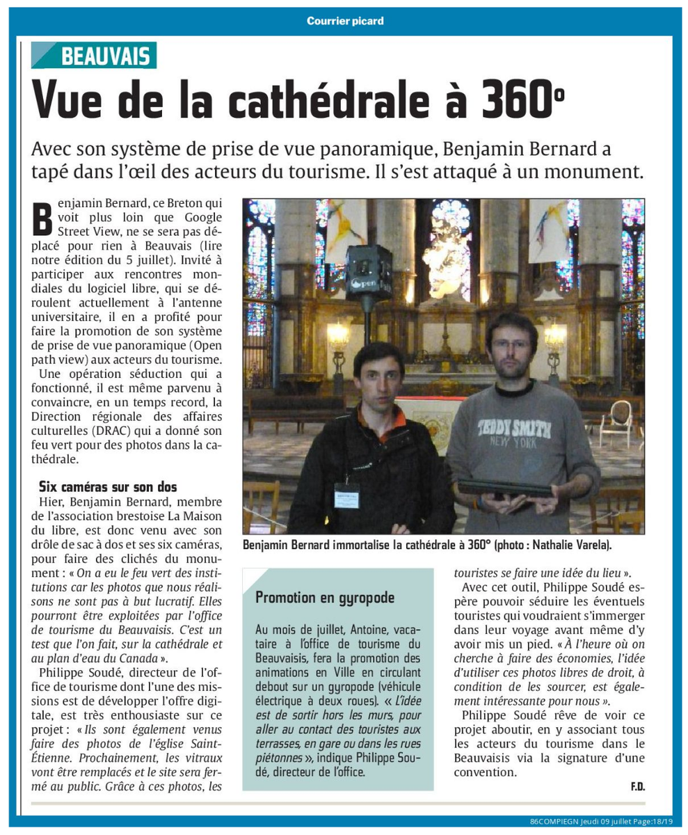 OpenPathView's tweet photo. Un article en arrivant, un autre en repartant Vue de la cathédrale à 360° dans le @CourrierPicard #rmll2015 @rmll2015 http://t.co/UiG5OMQOc3
