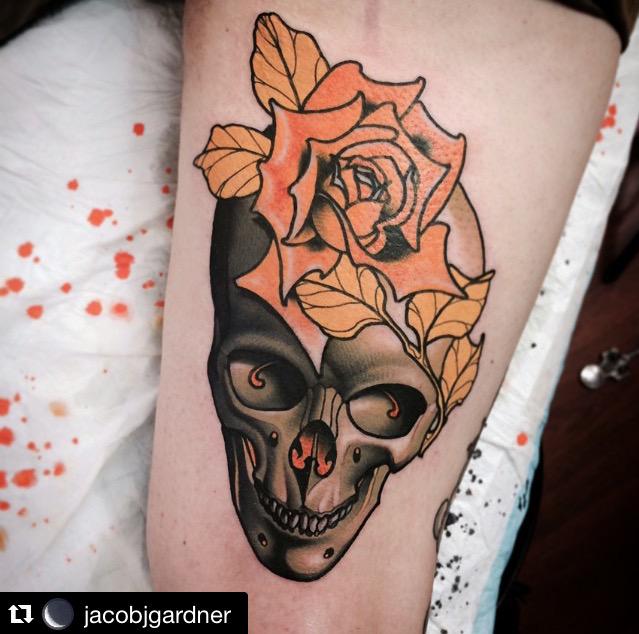 NurseMaryJInk's tweet photo. #skulltattoo #skull #tattoo #tattooculture #inkaddict #inked4life #inkdoneright #sharpink #rosetattoo #rose #inked http://t.co/apYUQf83iT