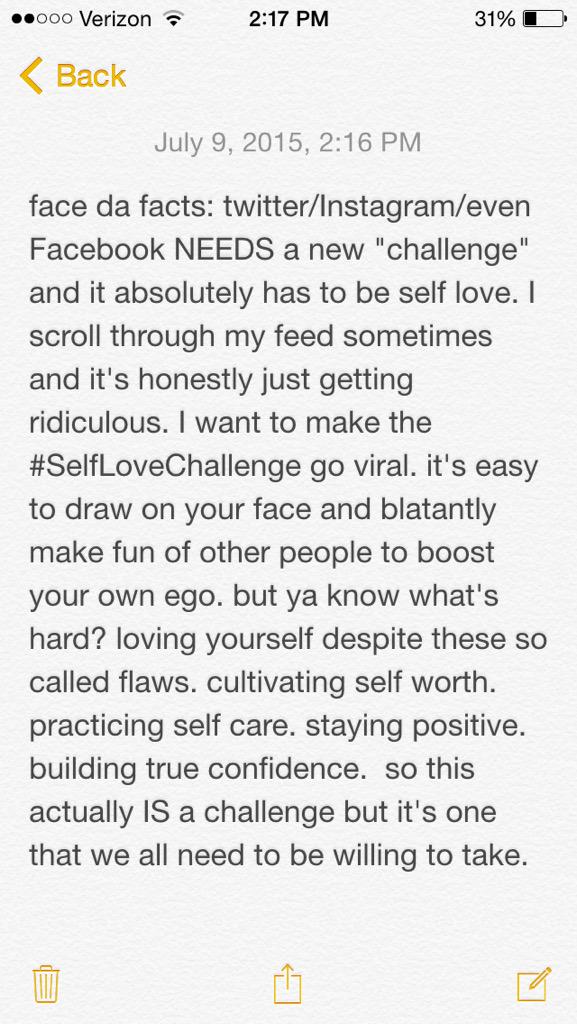 recoveryspirit's tweet photo. INFO ON THE #SelfLoveChallenge
It's starting TOMORROW GUYS 
RETWEET THIS 💗💜💙 http://t.co/rFmIlGyrKG