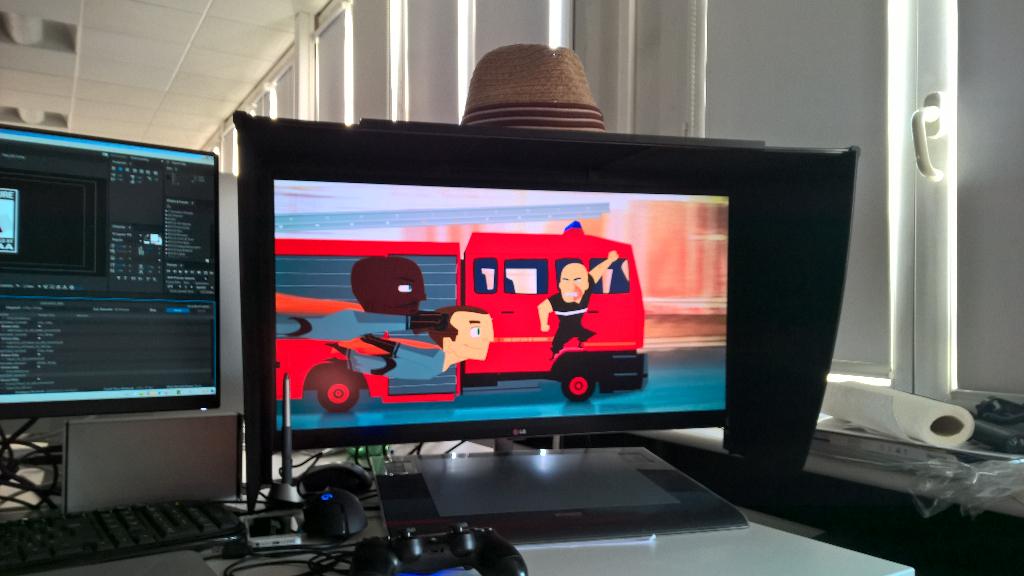 Mythomen's tweet image. Checking the #trailer on our 4k monitor. Of course this final render wasn't final. Already fixing 2 shots ;-) #anim