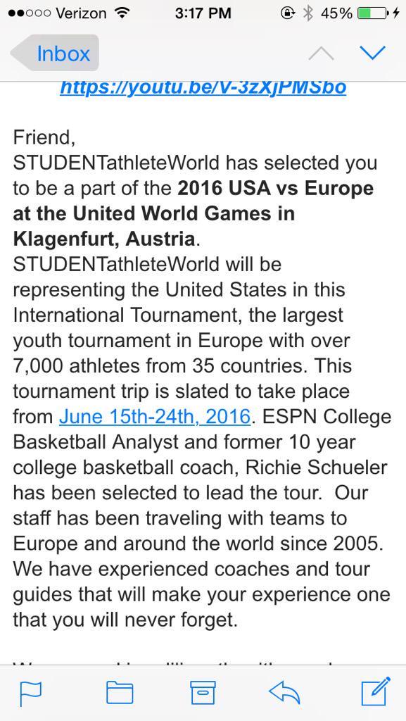 murphy2324's tweet photo. Got selected to play for team USA next summer #USABasketball http://t.co/Vo2p599ZAf